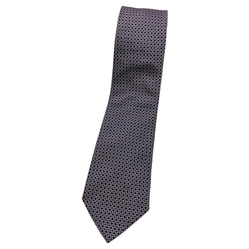 SUITSUPPLY Men's 100% Silk Necktie LUXURY Tie Navy Purple Geometric W:3.5" EUC